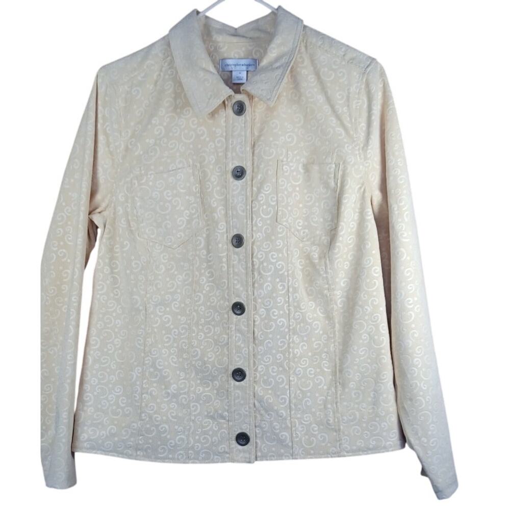 Christopher & Banks Butter Yellow Corduroy Jacket Medium Scroll Print Button Up